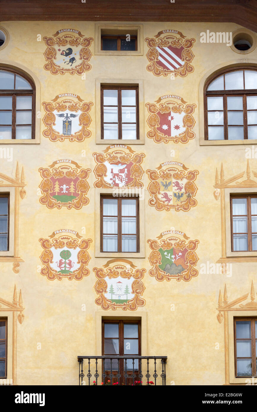 Italy, Venetia, Belluno province, Dolomites, Cortina d'Ampezzo, the facade of the house rules Stock Photo