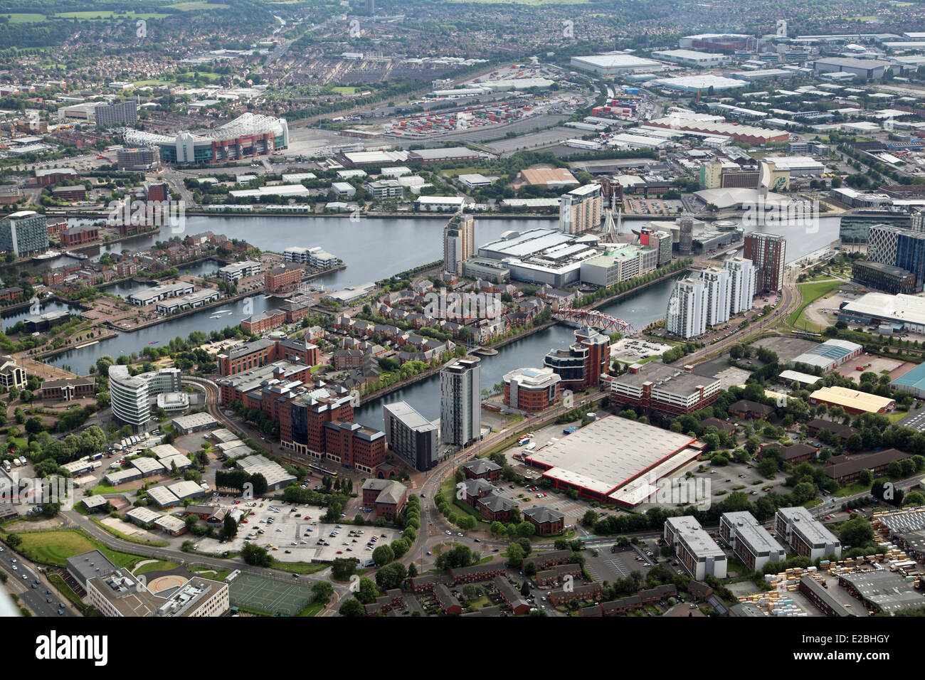 aerial view of Salford Quays, Manchester, including The Lowry and The