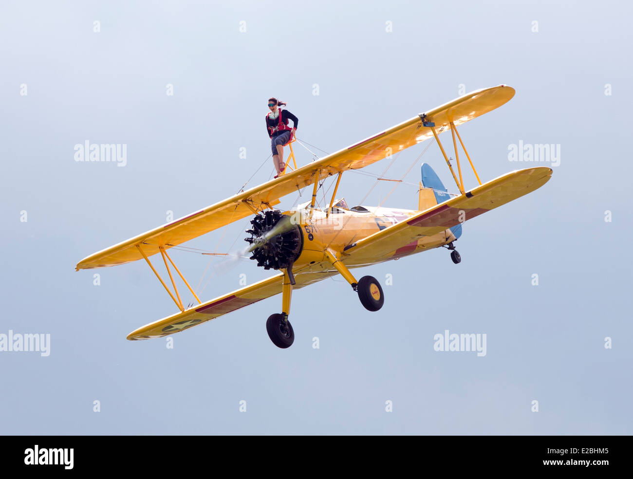 Woman wing walking on biplane on experience day Stock Photo Alamy