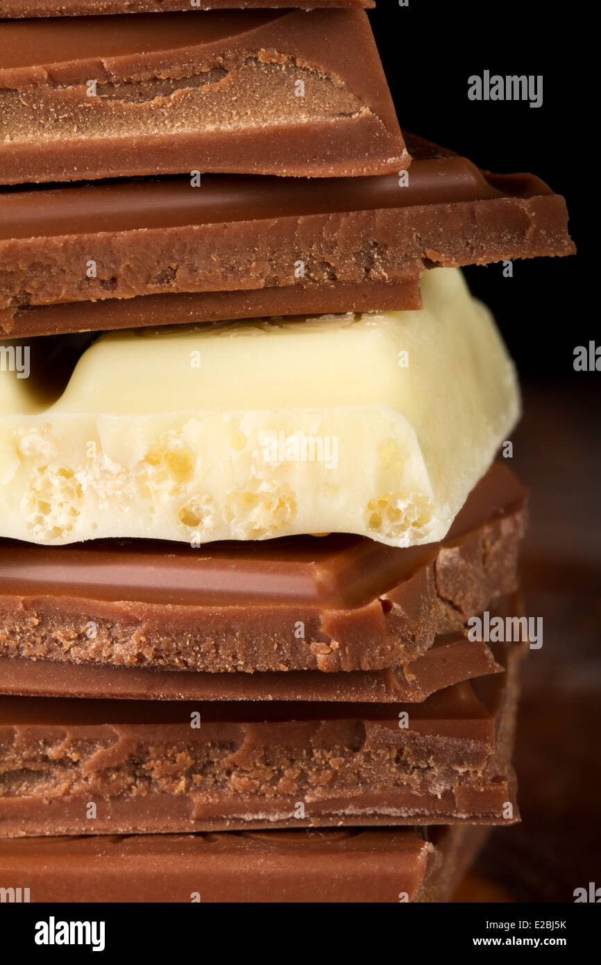 Chocolate stack of dark and white chocolate Stock Photo