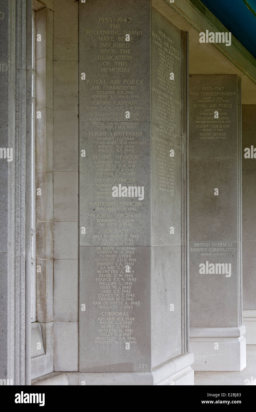 Some names including War Correspondents added to the Air Forces Memorial after its dedication in 1953 Stock Photo