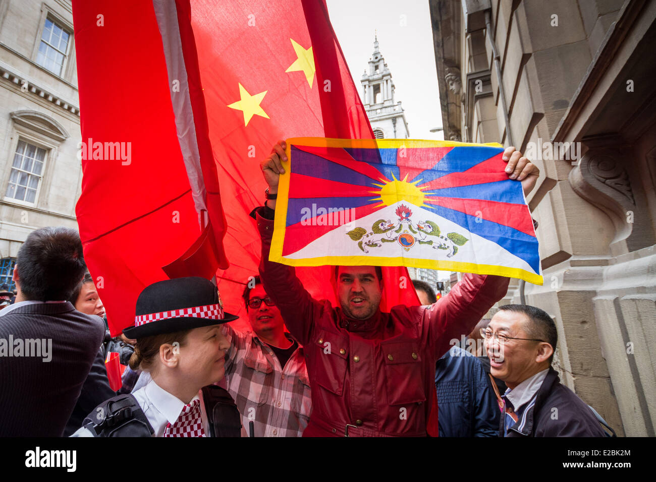 London, UK. 18th June, 2014. Free Tibet Protesters clash with pro Chinese government supporters in London Credit:  Guy Corbishley/Alamy Live News Stock Photo