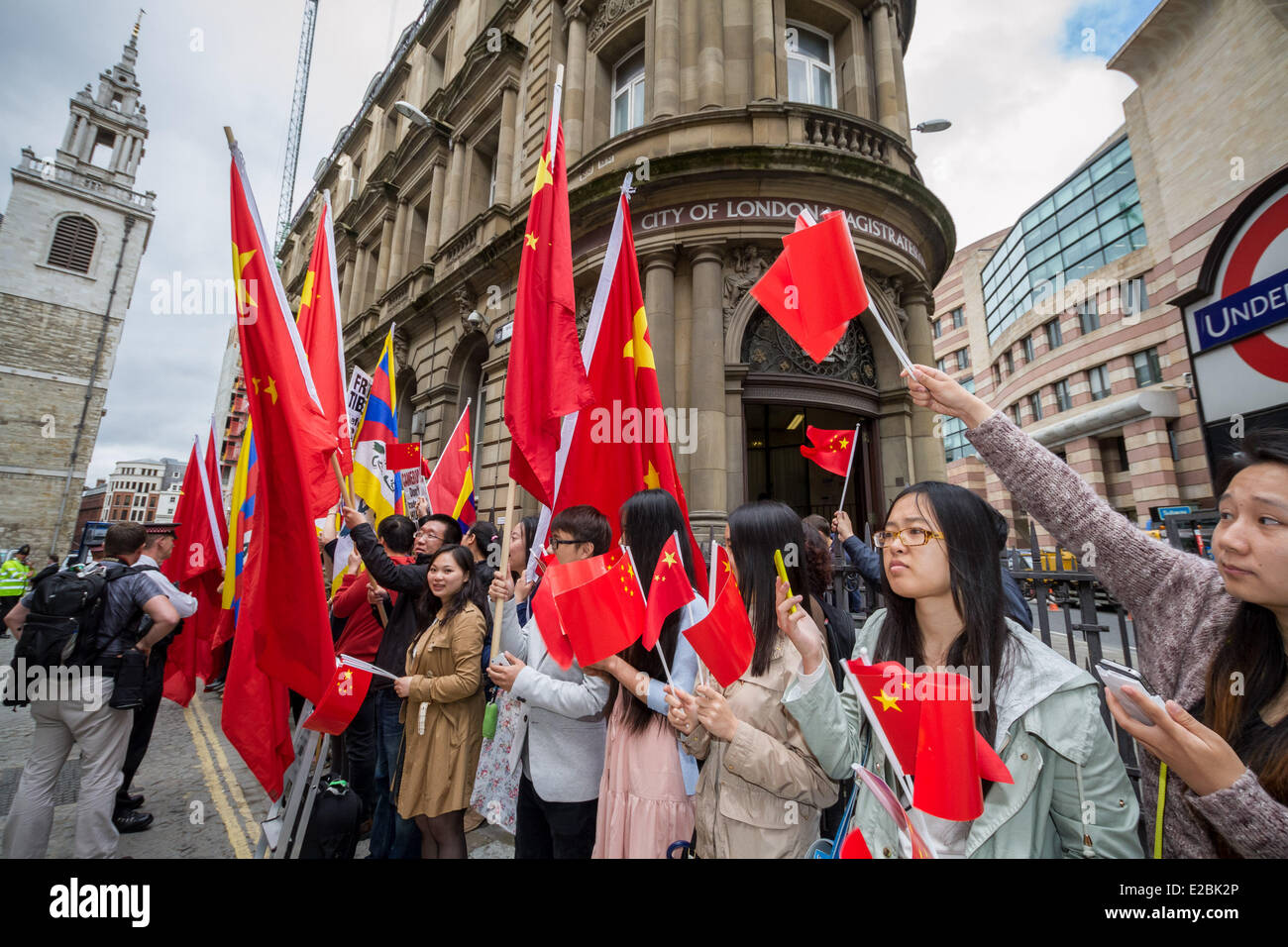 London, UK. 18th June, 2014. Free Tibet Protesters clash with pro Chinese government supporters in London Credit:  Guy Corbishley/Alamy Live News Stock Photo