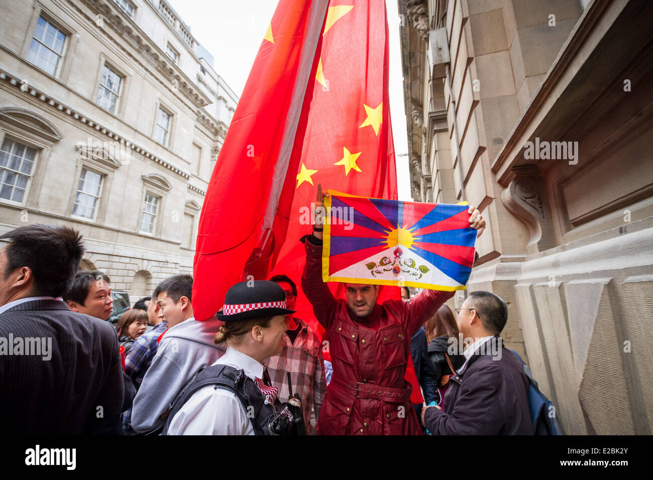 London, UK. 18th June, 2014. Free Tibet Protesters clash with pro Chinese government supporters in London Credit:  Guy Corbishley/Alamy Live News Stock Photo