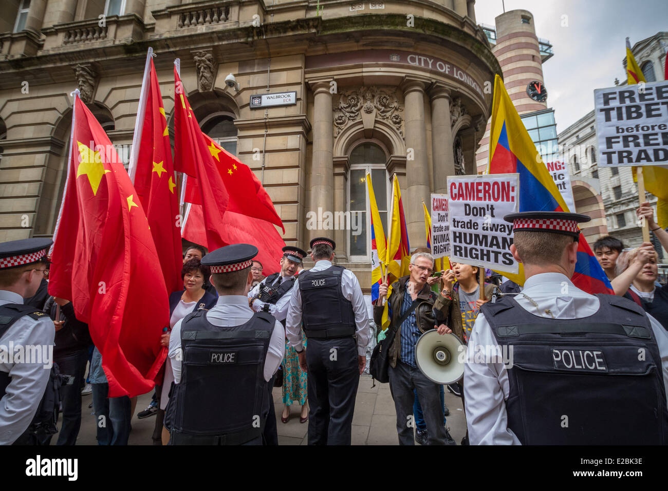 London, UK. 18th June, 2014. Free Tibet Protesters clash with pro Chinese government supporters in London Credit:  Guy Corbishley/Alamy Live News Stock Photo