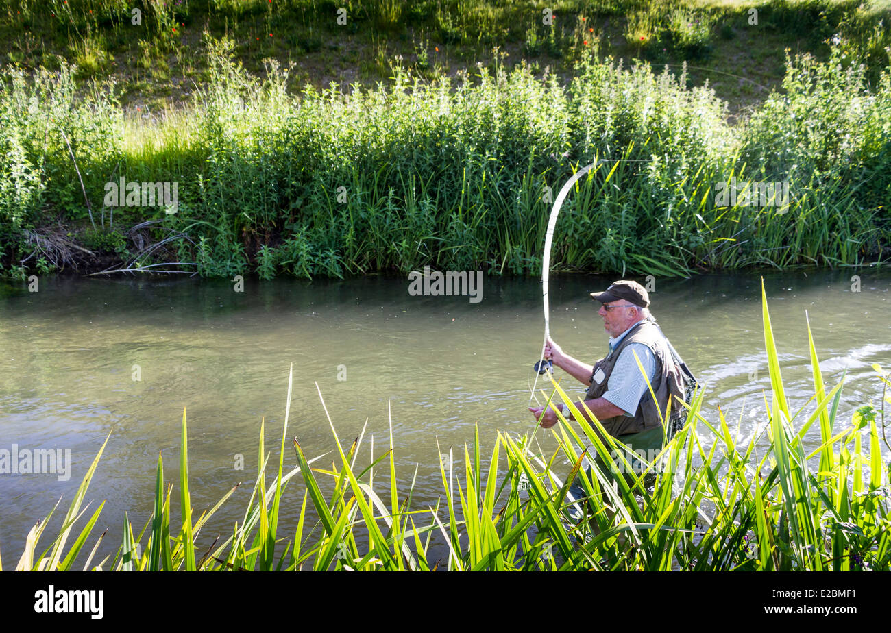 Trout fishing, River Wylye, Wiltshire, England Stock Photo Alamy