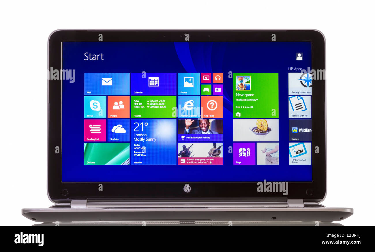HP Pavilion 15-n230us Notebook PC (ENERGY STAR) with Windows 8.1, newest operating system from Microsoft. Stock Photo