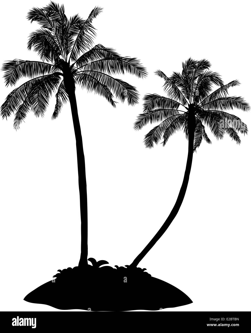 Black Tropical silhouette Palm Tree Island on white Stock Photo - Alamy