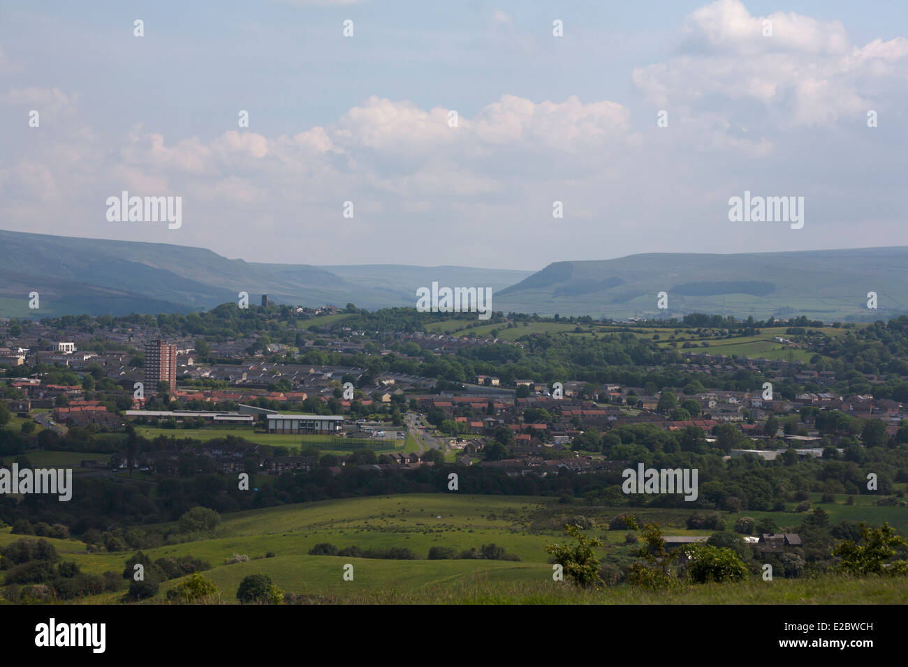 Hattersley and Longdendale lying beneath Bleaklow and White Low from Werneth Low Cheshire England Stock Photo