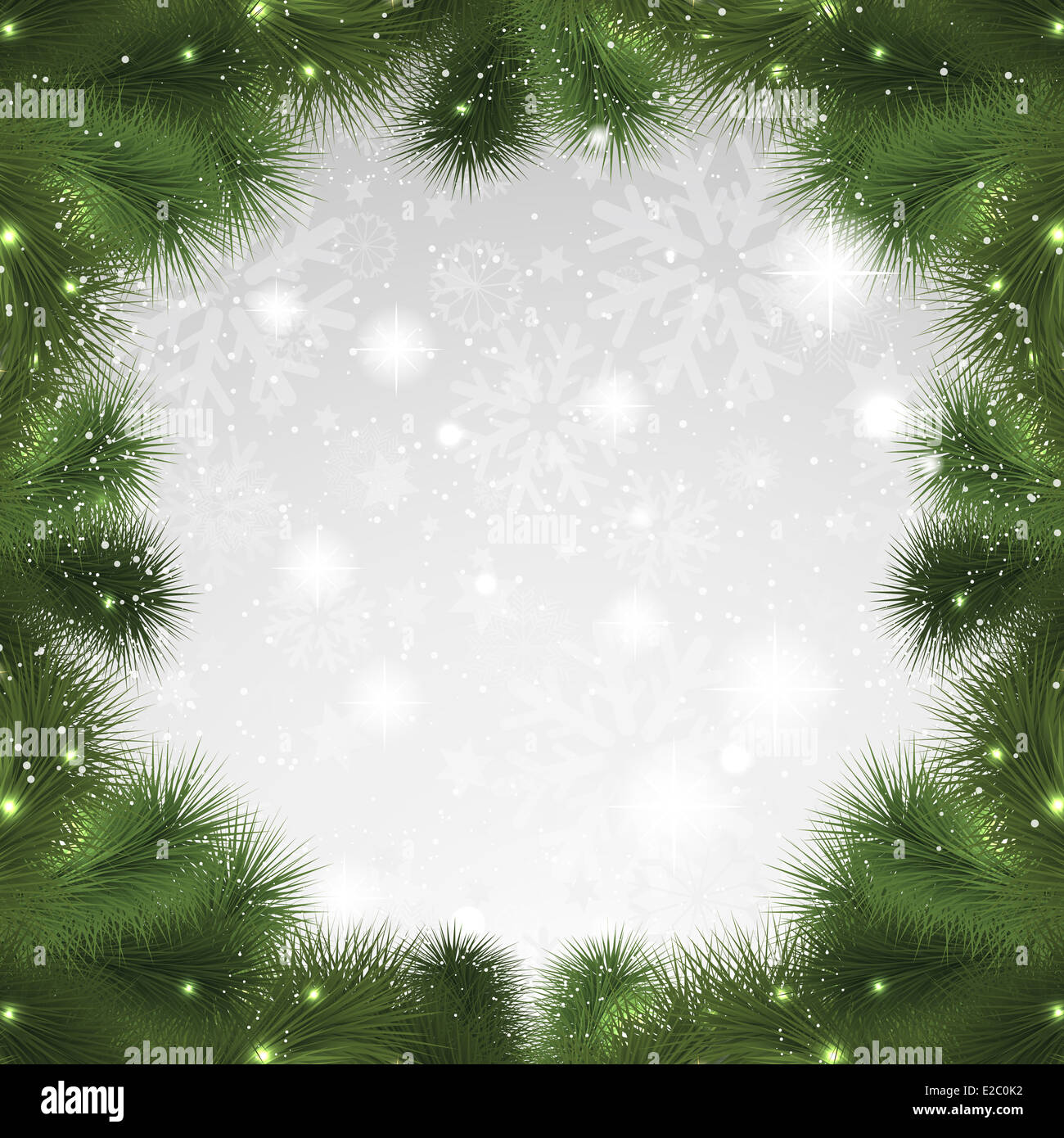 Christmas background of fir tree branches on a snowflake background ...