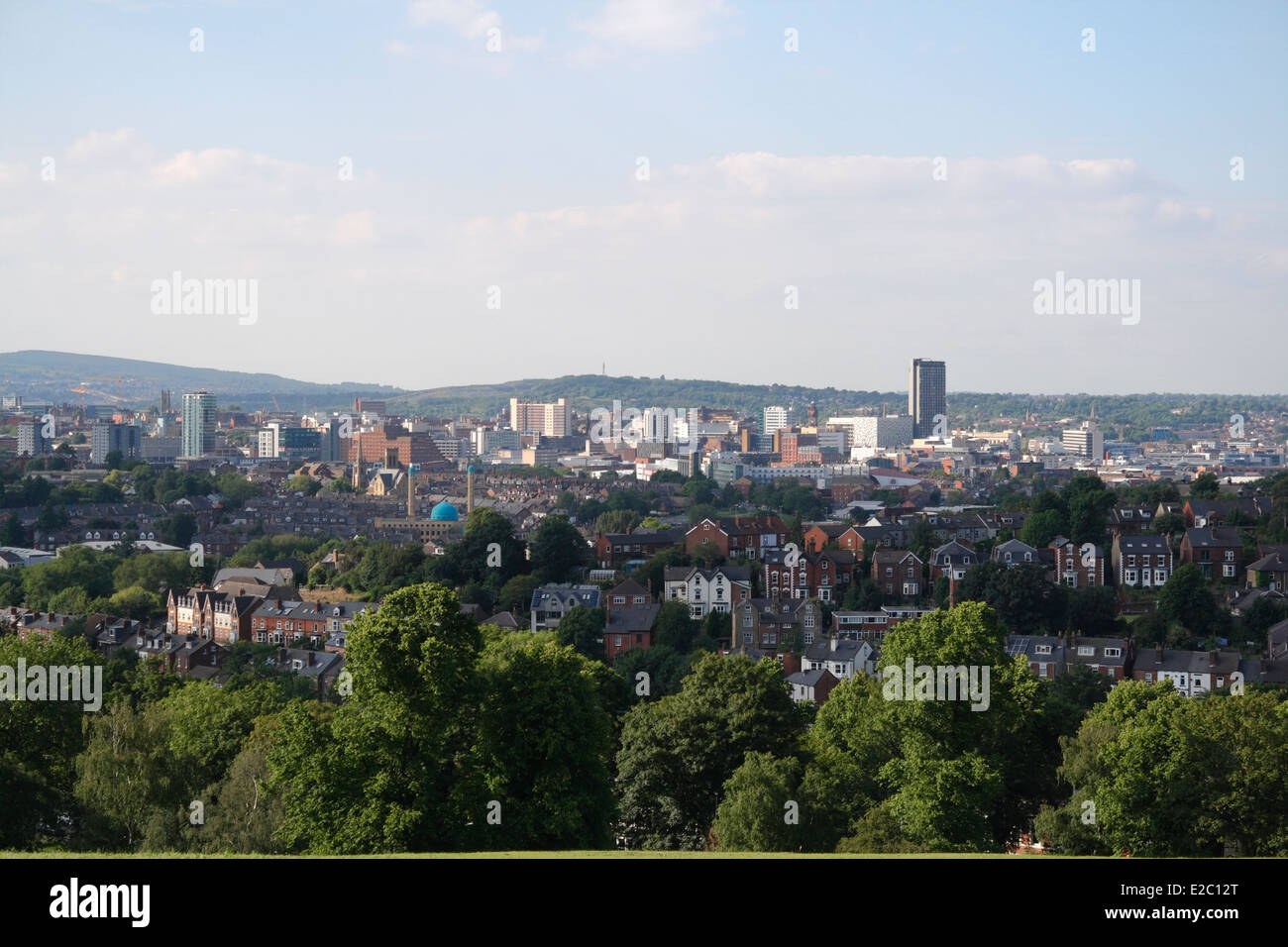 Skyline view of Sheffield city, cityscape England UK. Greenest city Stock Photo