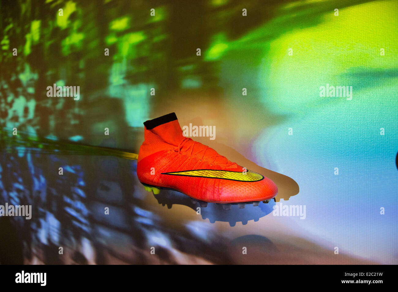 New York, NY, US. 18th June, 2014. Nike it's new World Cup soccer boot at it's flagship store in midtown The new Nike 2014 World Cup boots herald new