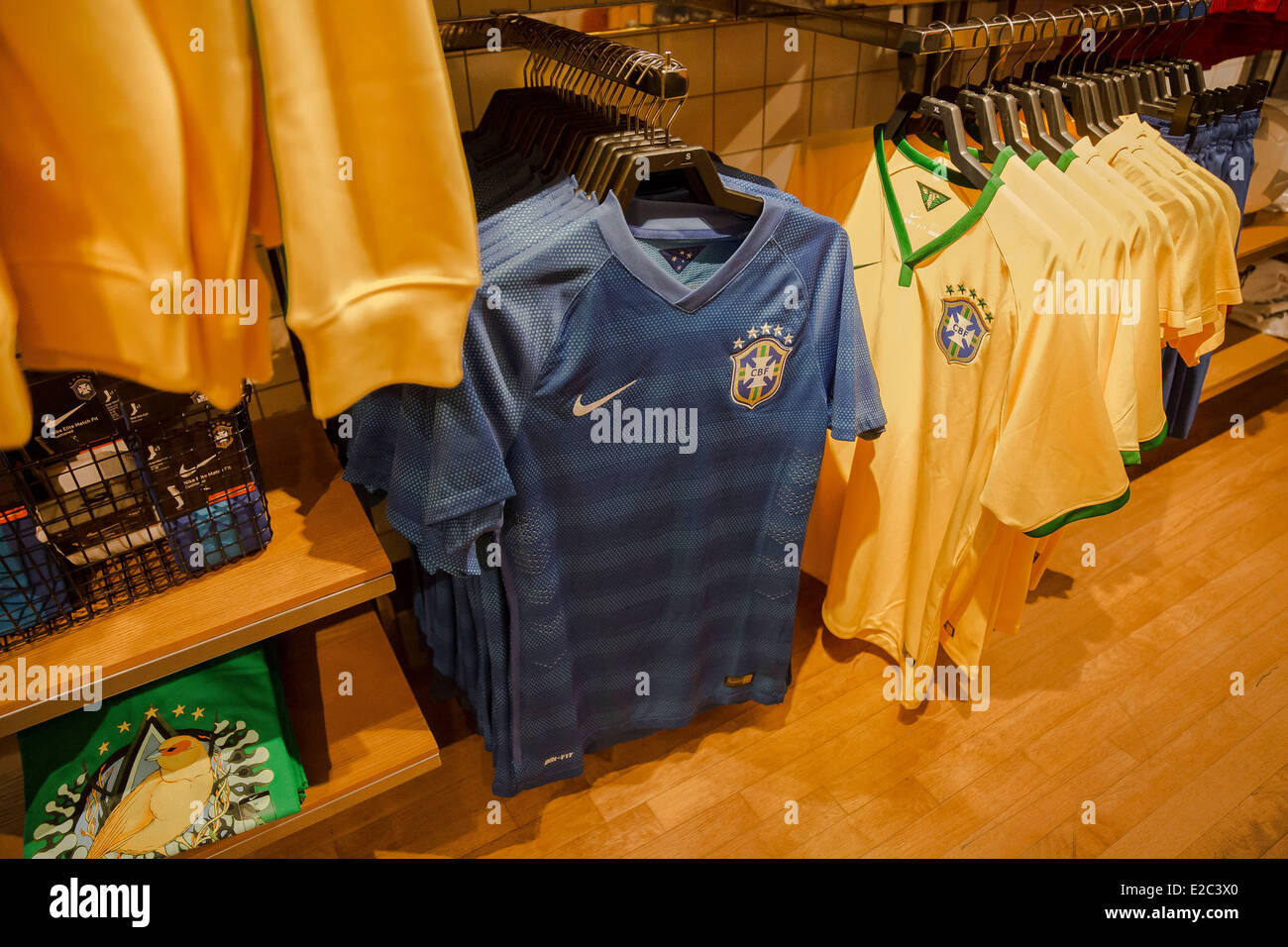 New York, NY, US. 18th June, 2014. At the Nike flagship store in midtown  Manhattan the World Cup in Brazil is good for buisiness. Soccer tops and  anything to do with the