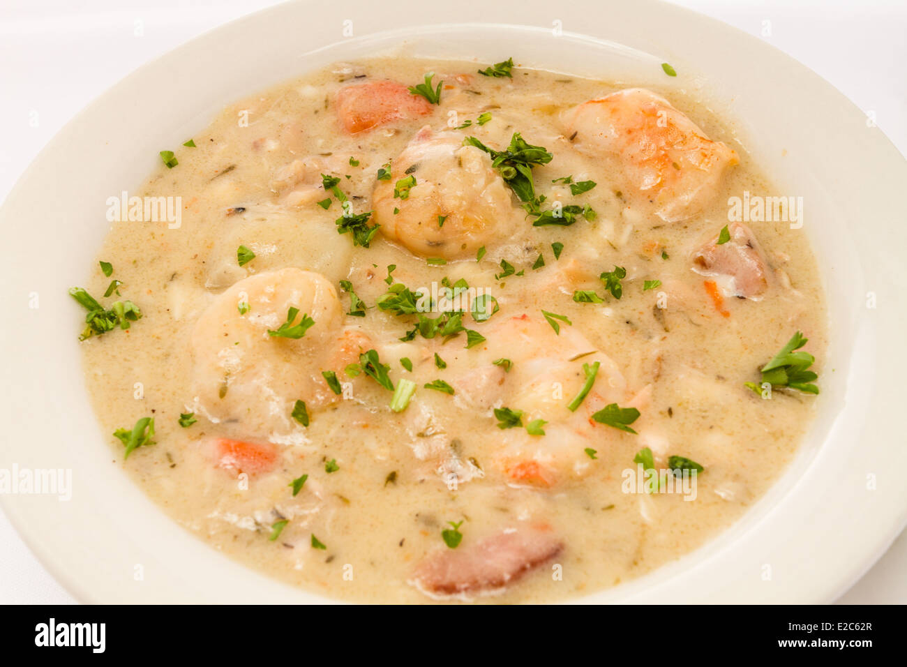 Hot bowl of seafood chowder Stock Photo Alamy