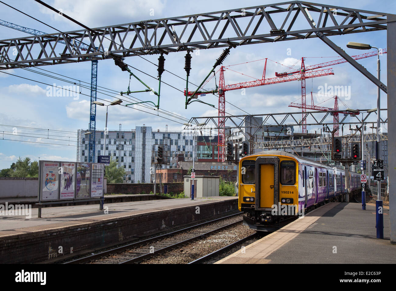 Oxford Street railway station, with arriving Northern Line Train, Manchester City, UK Stock