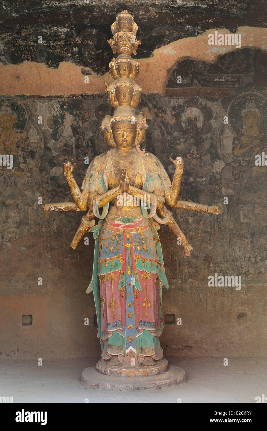 China, Gansu, Bingling Si caves, Cave 70, Avalokiteshvara (Tang dynasty) Stock Photo