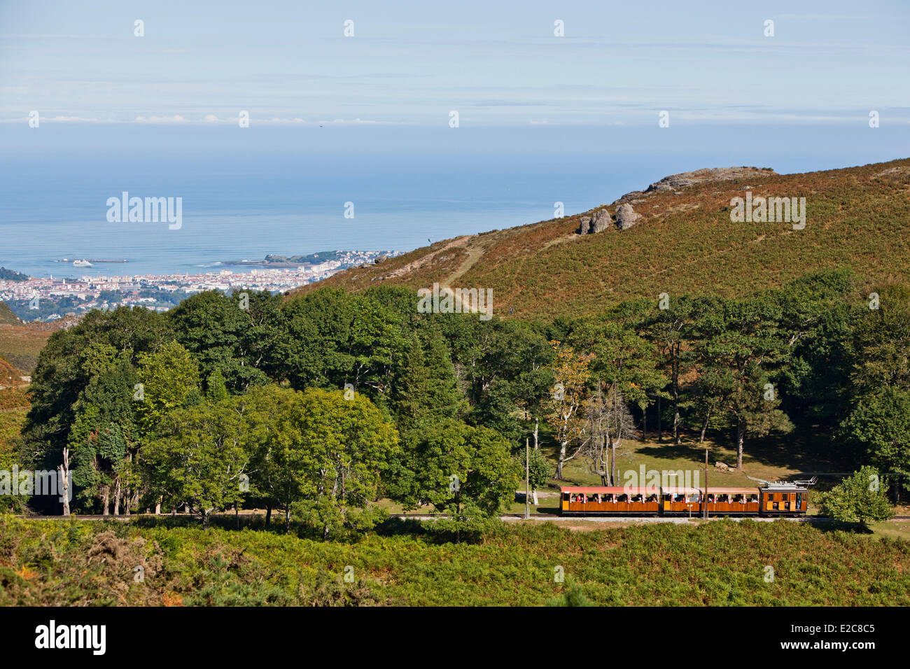 France, Pyrenees Atlantiques, the train of La Rhune, view on Saint Jean de Luz Stock Photo