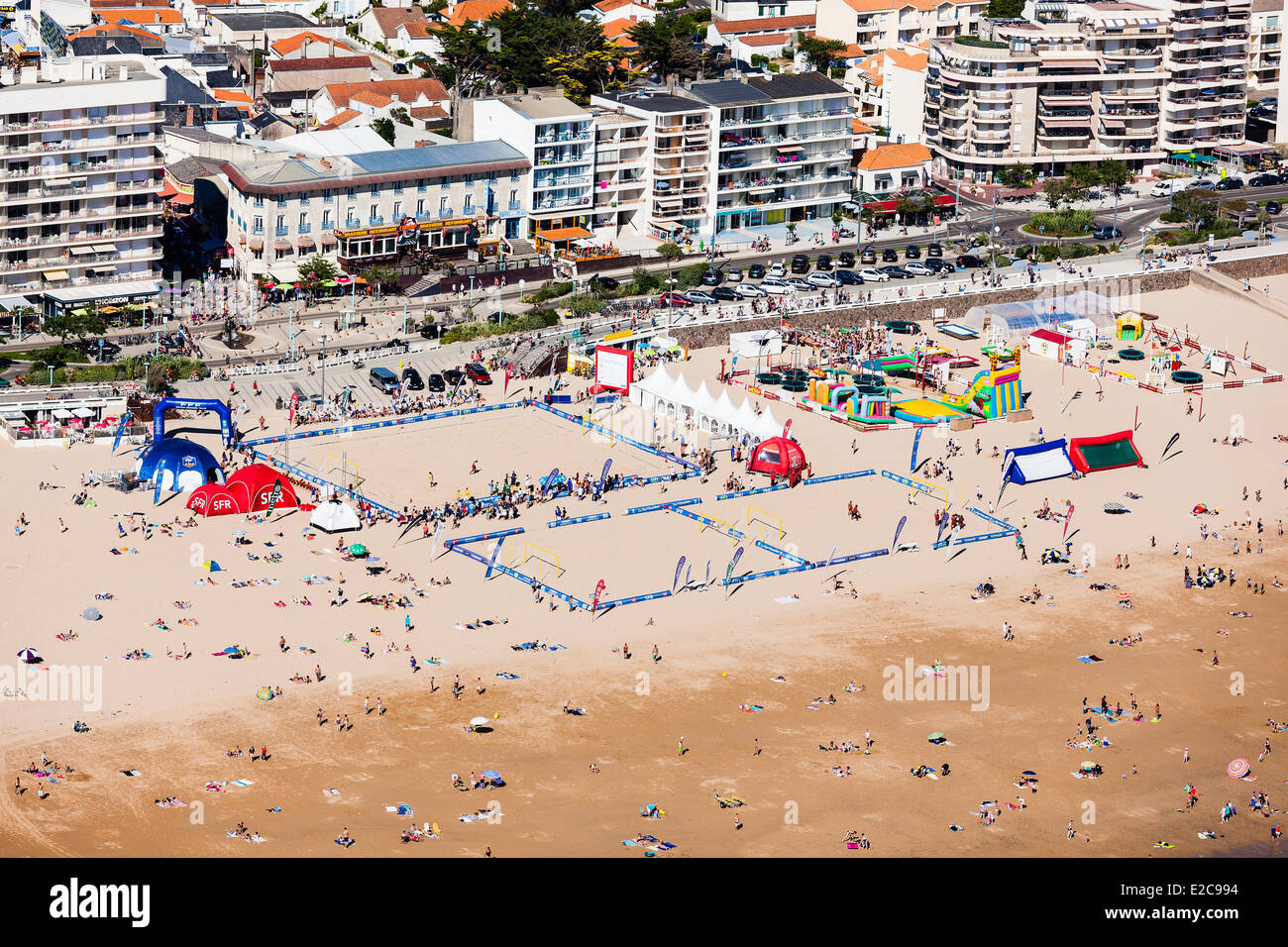 France, Vendee, Saint Jean de Monts, beach soccer tournament (aerial view  Stock Photo - Alamy