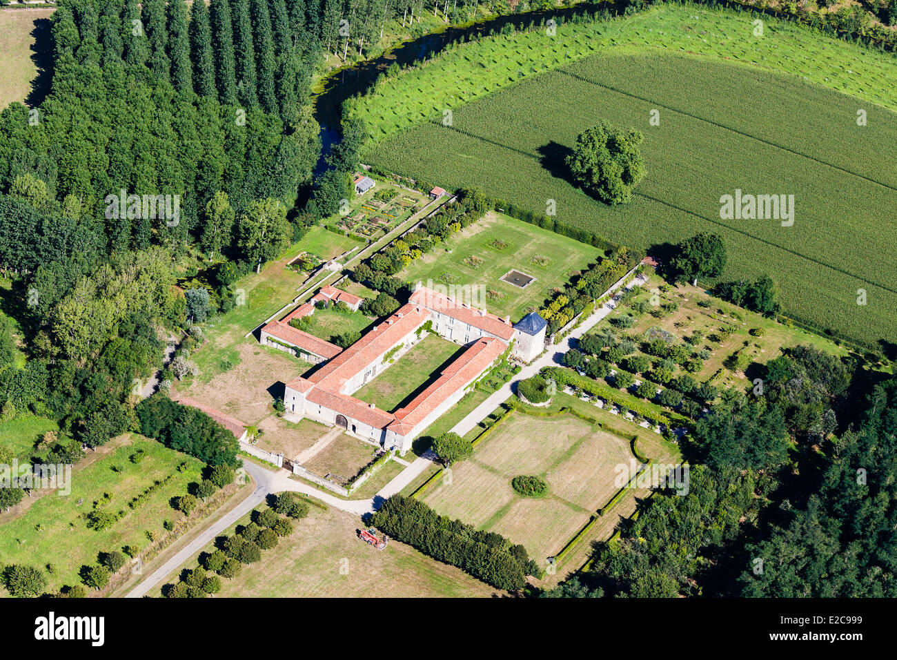 France, Vendee, Sainte Pexine, Manoir de Chaligny (aerial view) Stock Photo
