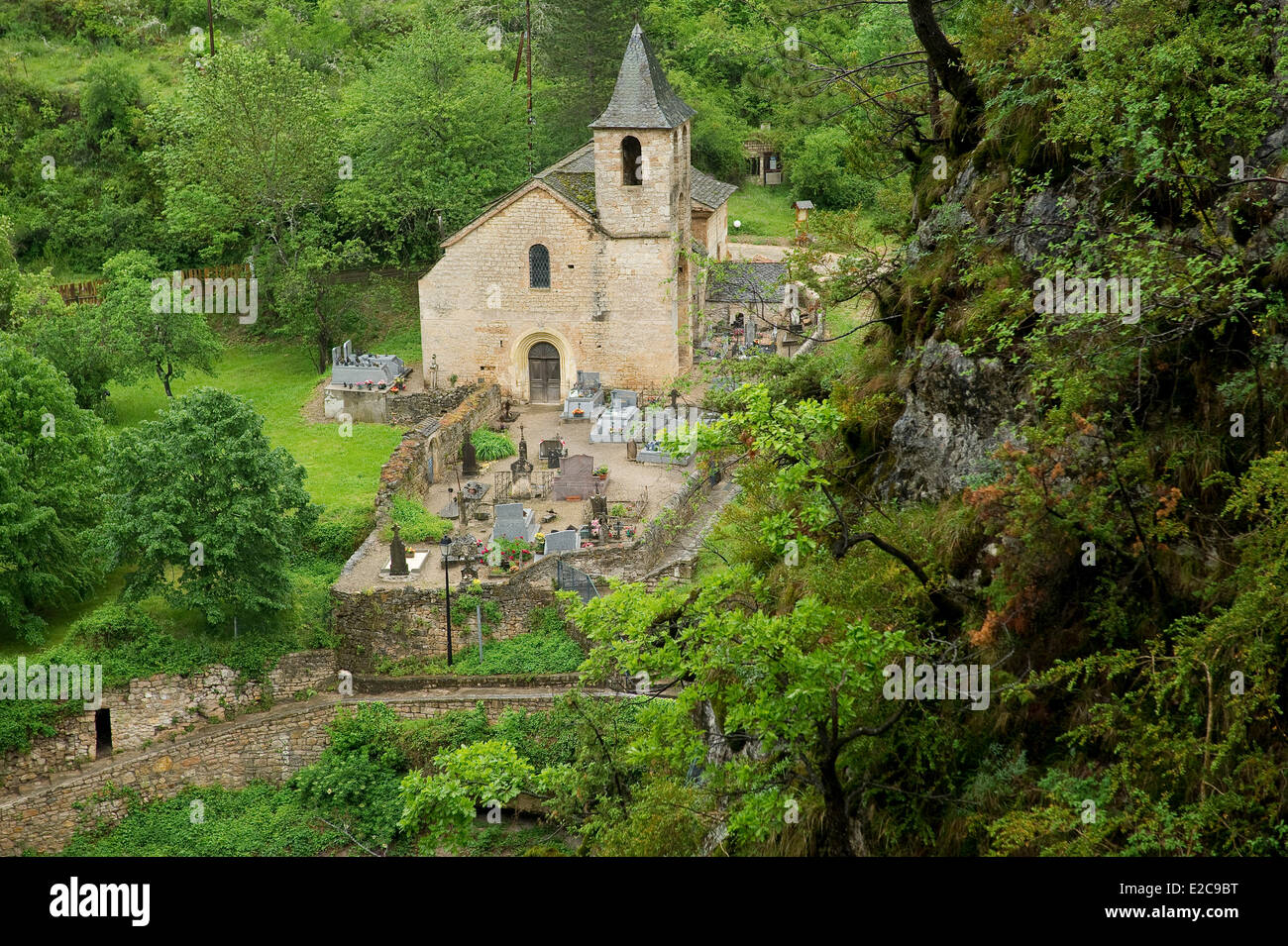 France, Lozere, the Causses and the Cevennes, Mediterranean agro pastoral cultural landscape, listed as World Heritage by UNESCO, Gorges du Tarn and Jonte, Mas Saint Chely (Saint Chely du Tarn) Stock Photo