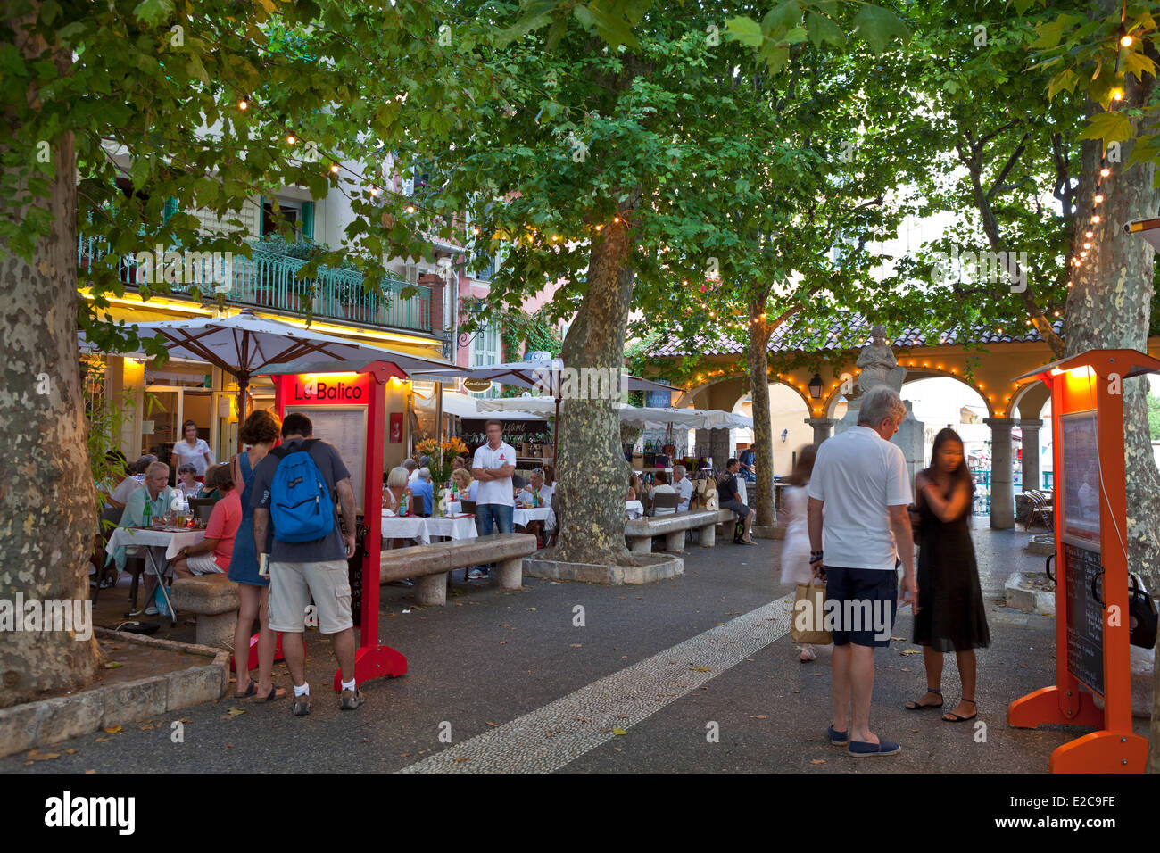 France Alpes Maritimes Menton Restaurant Terraces On Place Aux Herbes Stock Photo Alamy