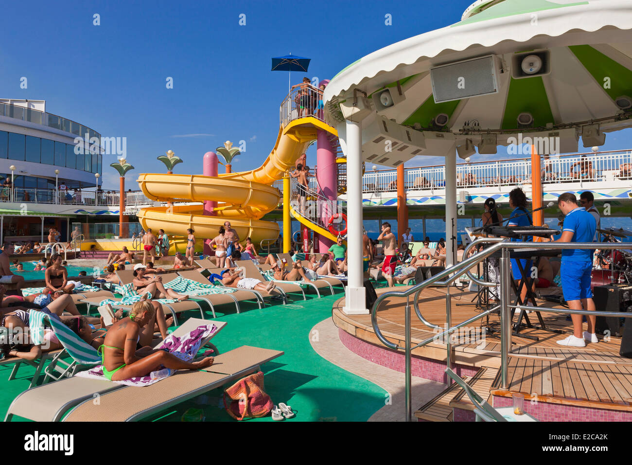 Greece, the Cruise Ship Norwegian Jade, the upper deck with swimming pool Stock Photo