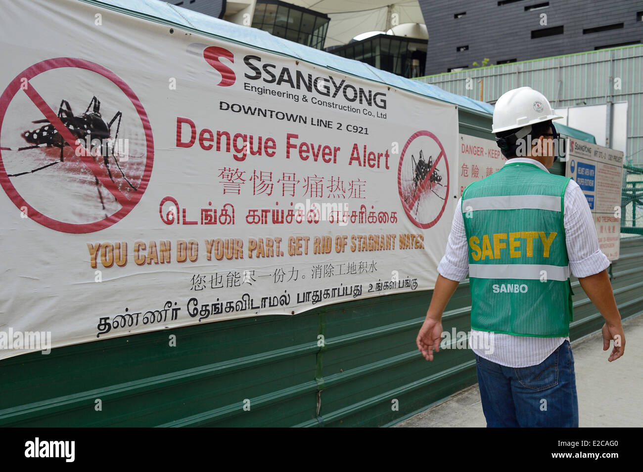 Singapore, work in progress in Little India area and prevention against the dengue fever Stock Photo