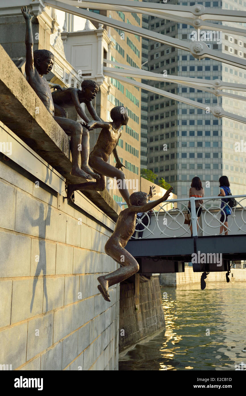 Singapore, Boat Quay, sculpture called The First Generation by the sculptor Chong Fah Cheong Stock Photo