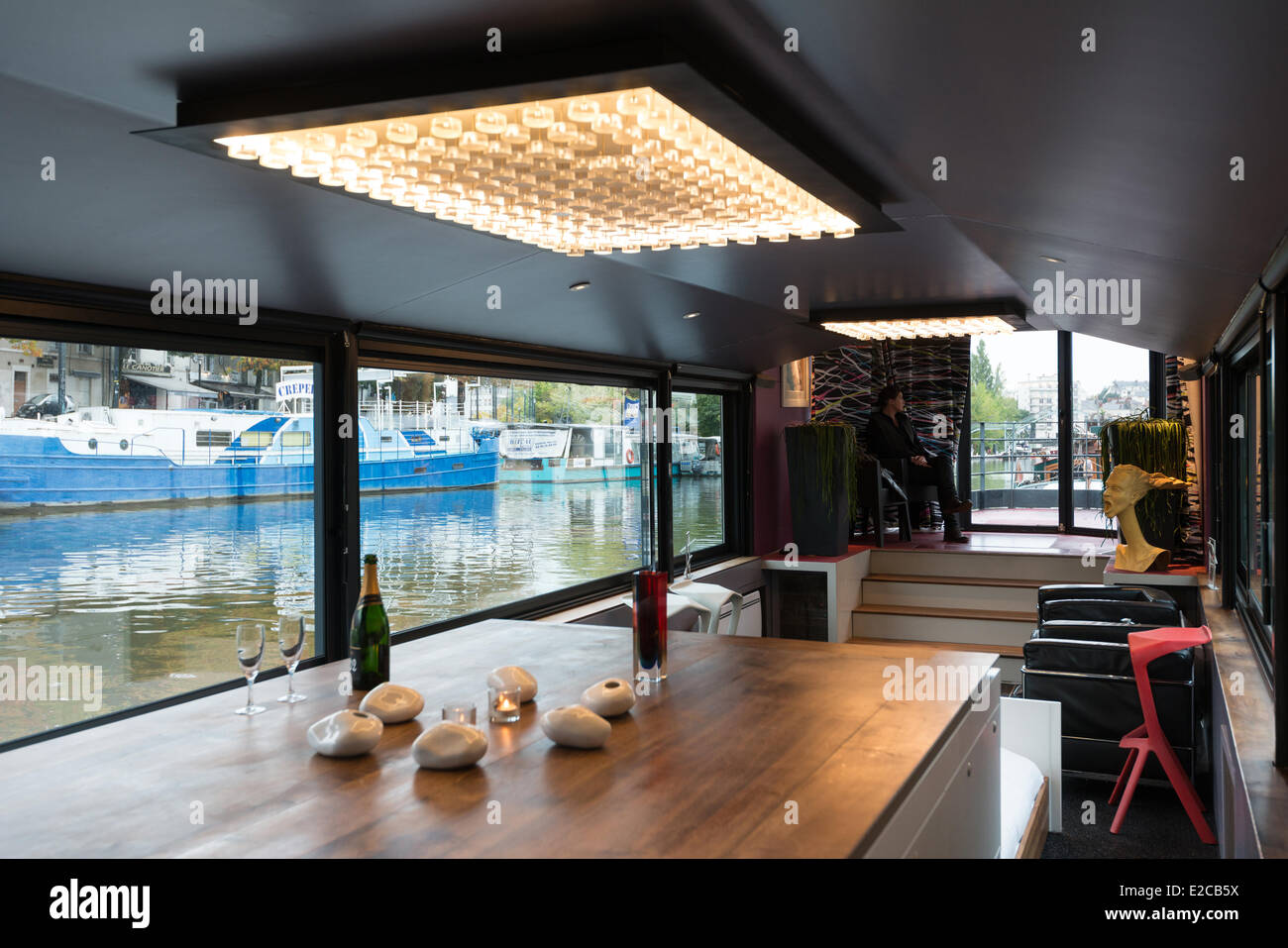 France, Loire Atlantique, Nantes, interior of the tourist accommodation hotel boat the D'o Stock Photo