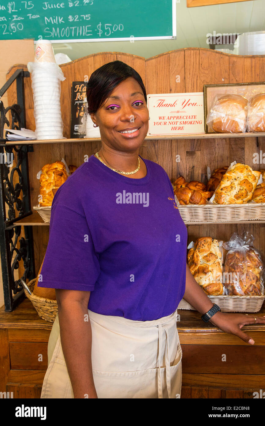 Bahamas, Harbour Island, Arthur's Bakery, portrait of Anna Arthur Stock