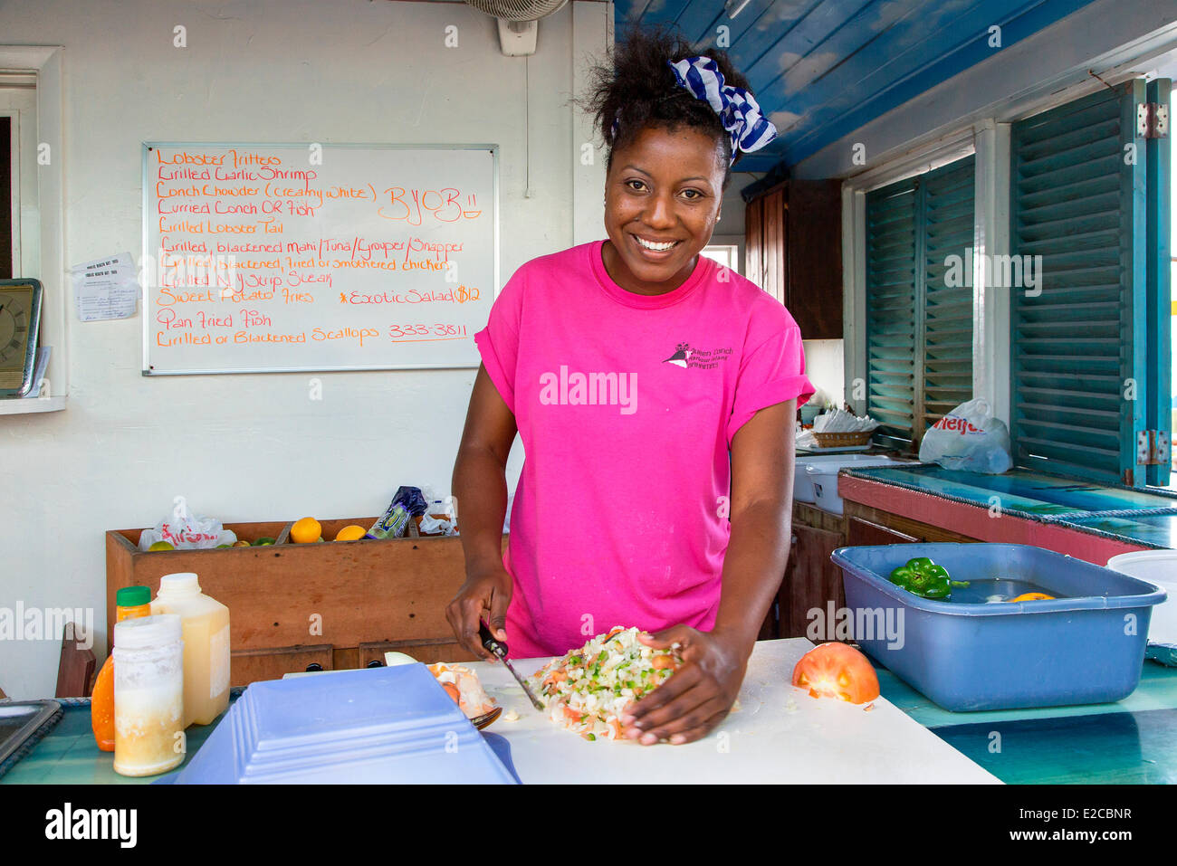 Bahamas, Harbour Island, Queen Conch Restaurant known for its Conch Salads Stock Photo