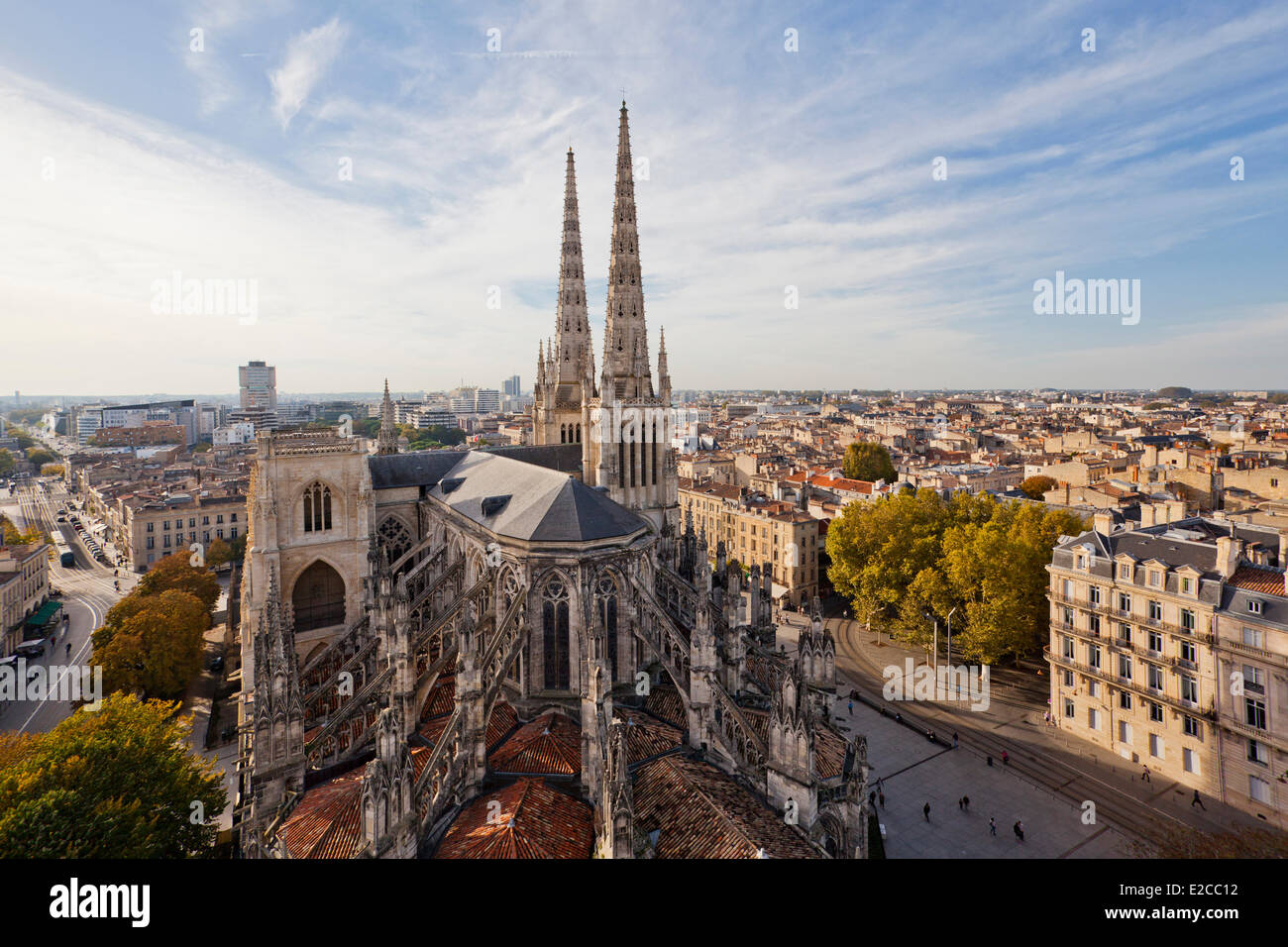 France, Gironde, Bordeaux, area listed as World Heritage by UNESCO, Saint Andre cathedral from the top of Pey Berland tower Stock Photo