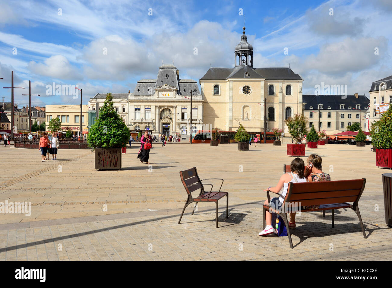 France, Sarthe, Le Mans, Place de la Republique and the Visitation church in the background Stock Photo