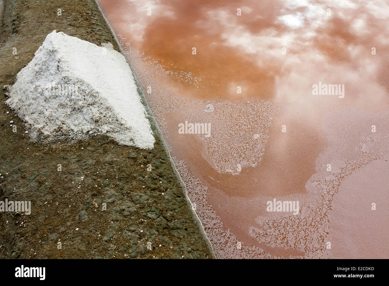 France, Vendee, L'Ile d'Olonne, the salt marshe, heap of salt and salt flower Stock Photo