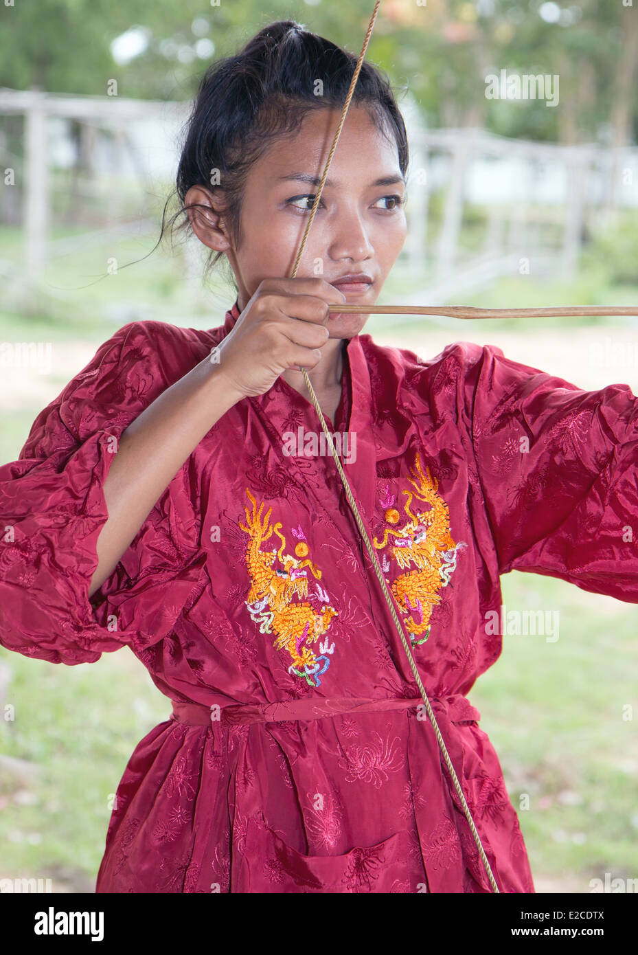 girl practicing archery Stock Photo