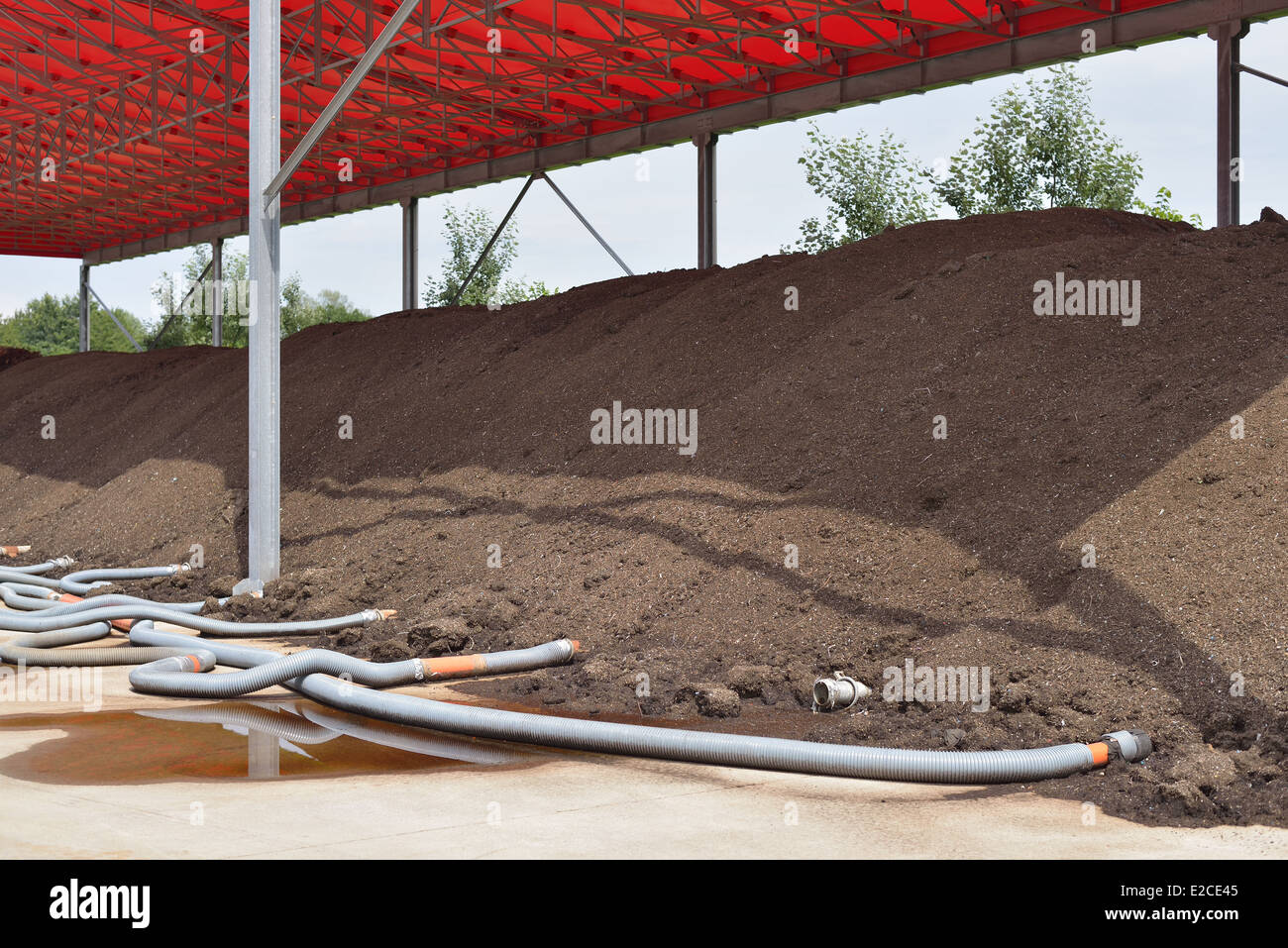 Industrial compost heap with forced aeration pipes Stock Photo Alamy