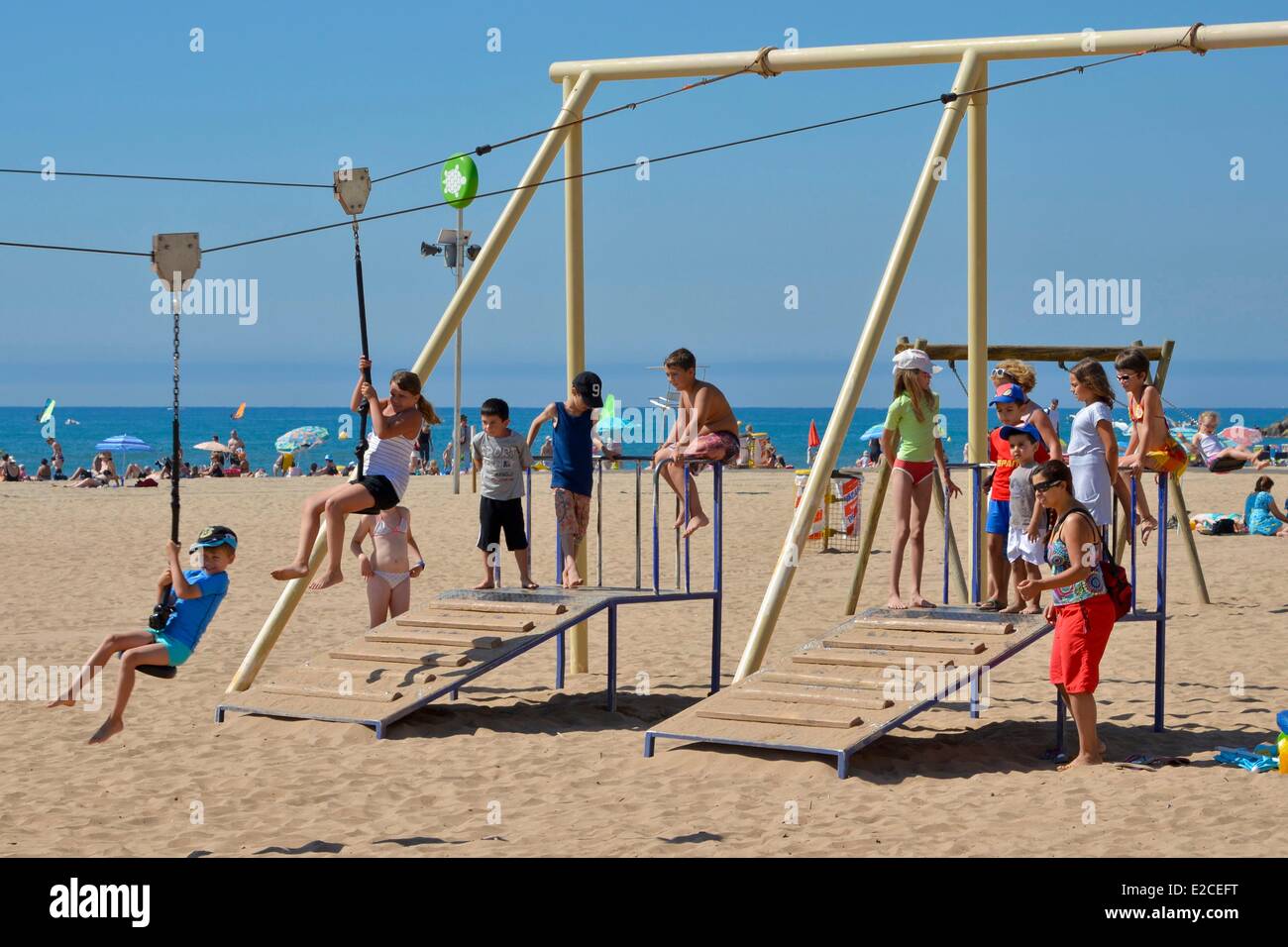 France Herault Valras Plage Children On Beach Games In