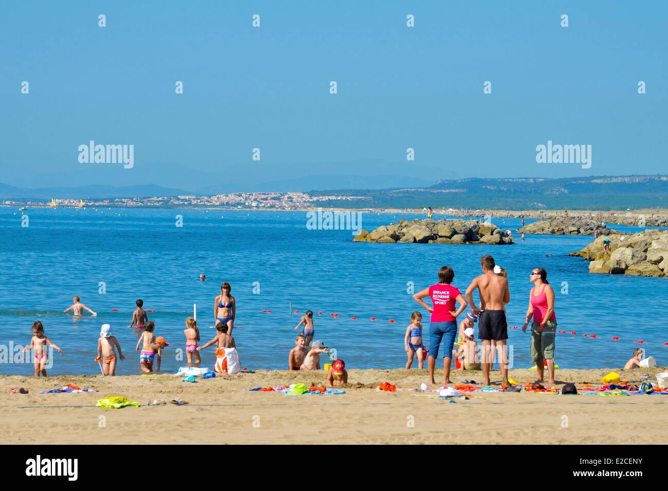 France, Herault, Valras Plage, group of children of children's outdoor