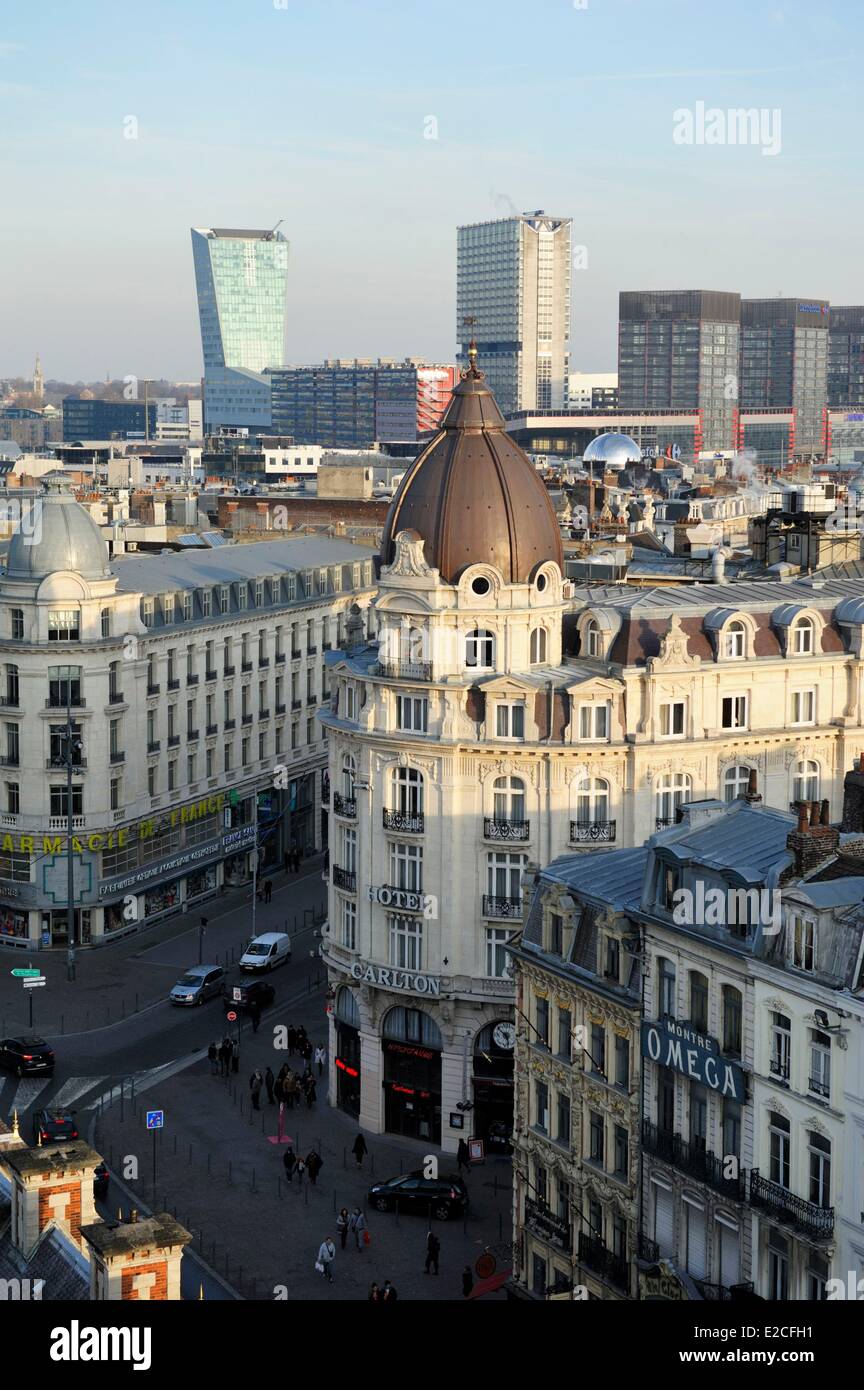 France, Nord, Lille, Carlton hotel from the big wheel set up for Christmas Stock Photo