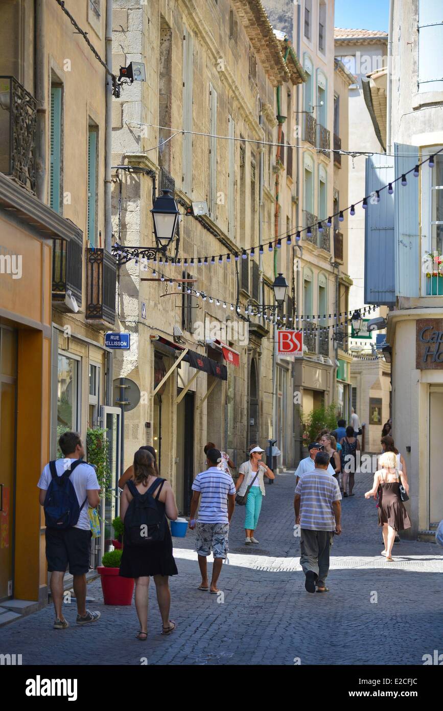 France, Herault, Beziers, walkers in the pedestrian and trading streets