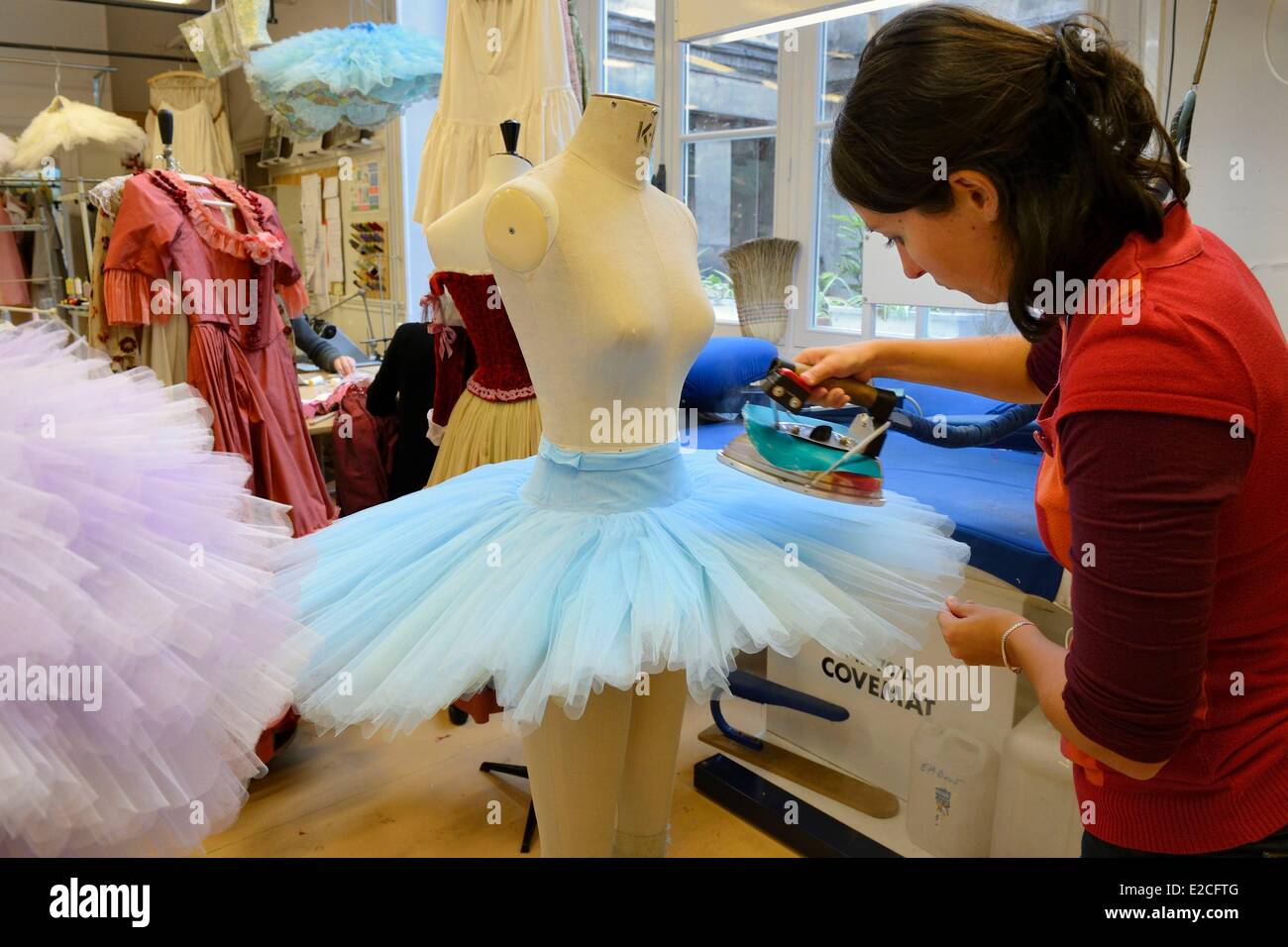 France, Paris, Garnier Opera, the costume workshops, the ateliers flous, making of a tutu Stock Photo