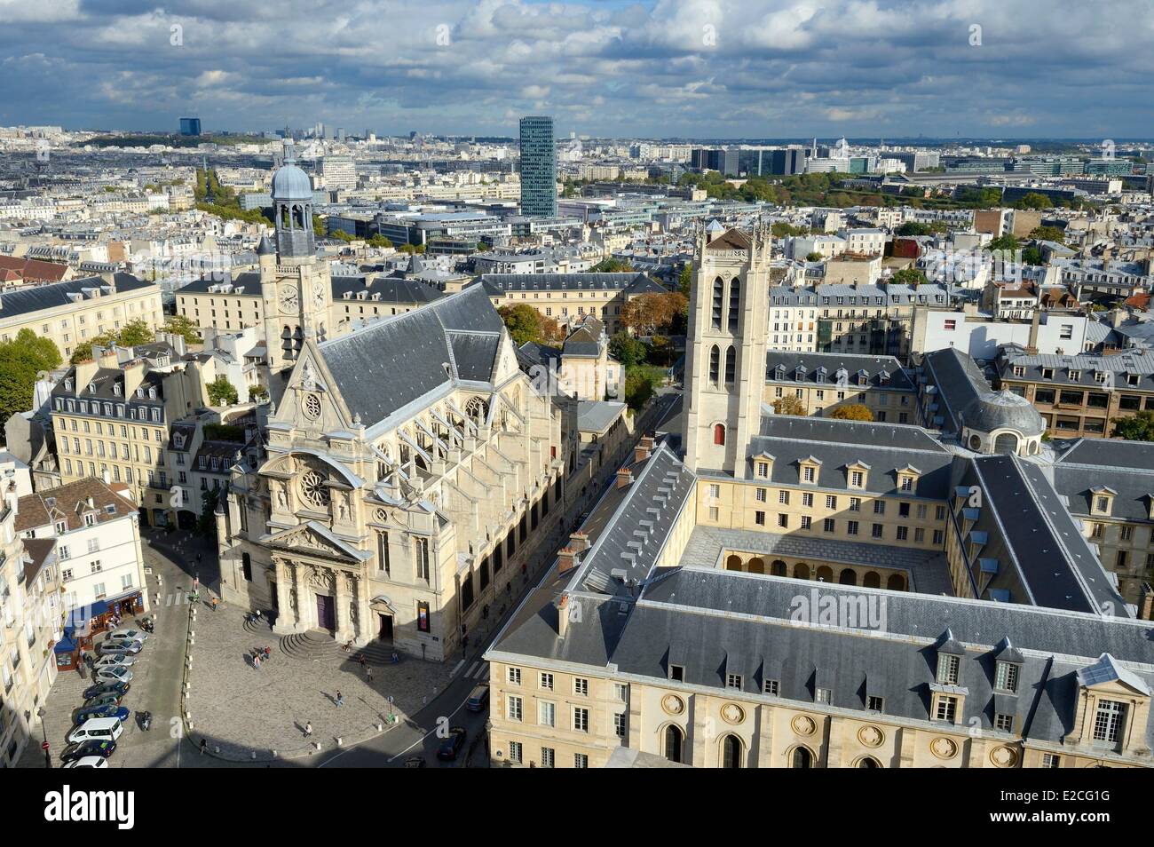 France, Paris, Latin Quarter, Tower of Clovis Lycee Henri IV and Saint Etienne du Mont church Stock Photo