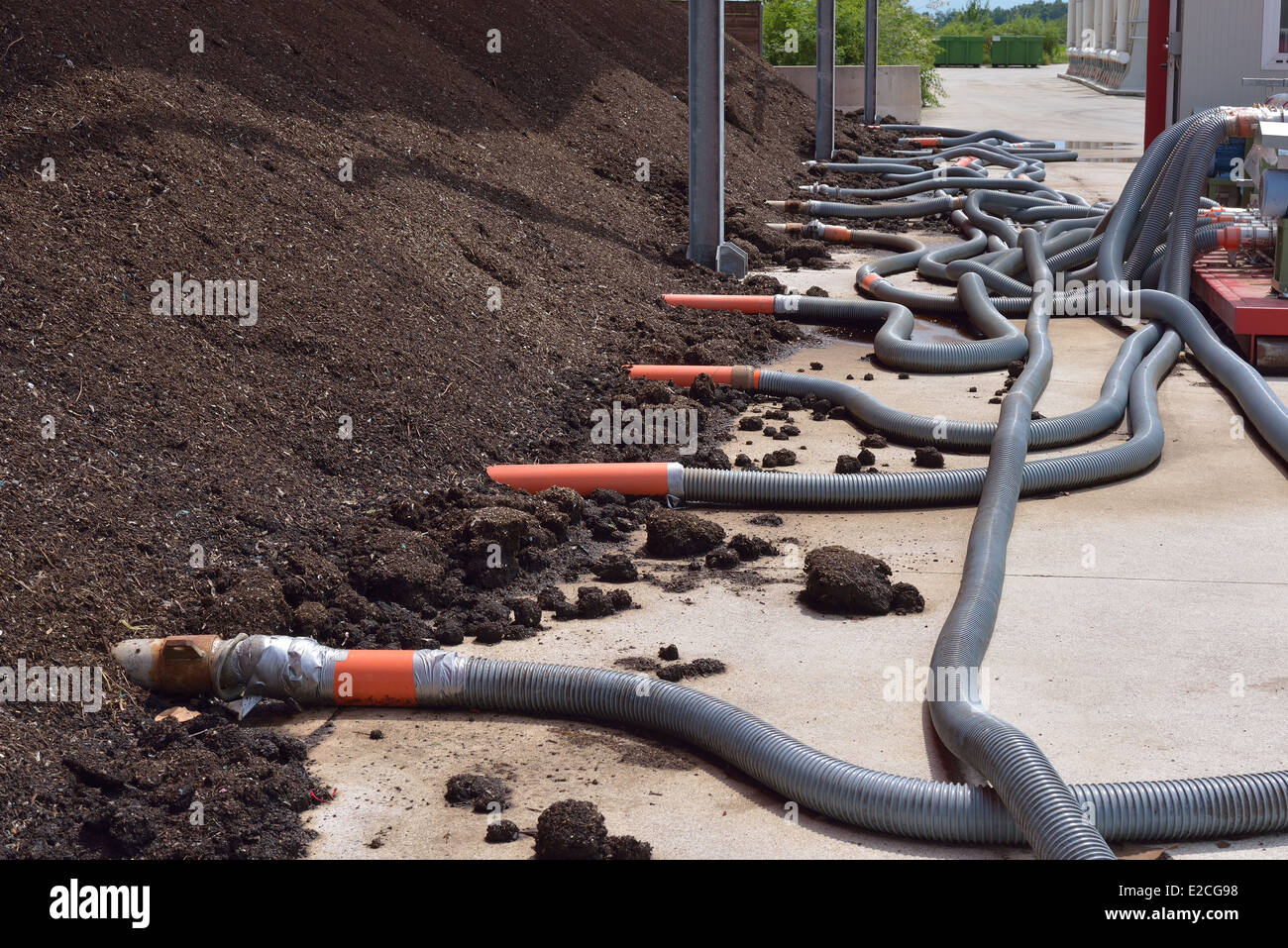 Industrial compost heap with forced aeration pipes Stock Photo Alamy
