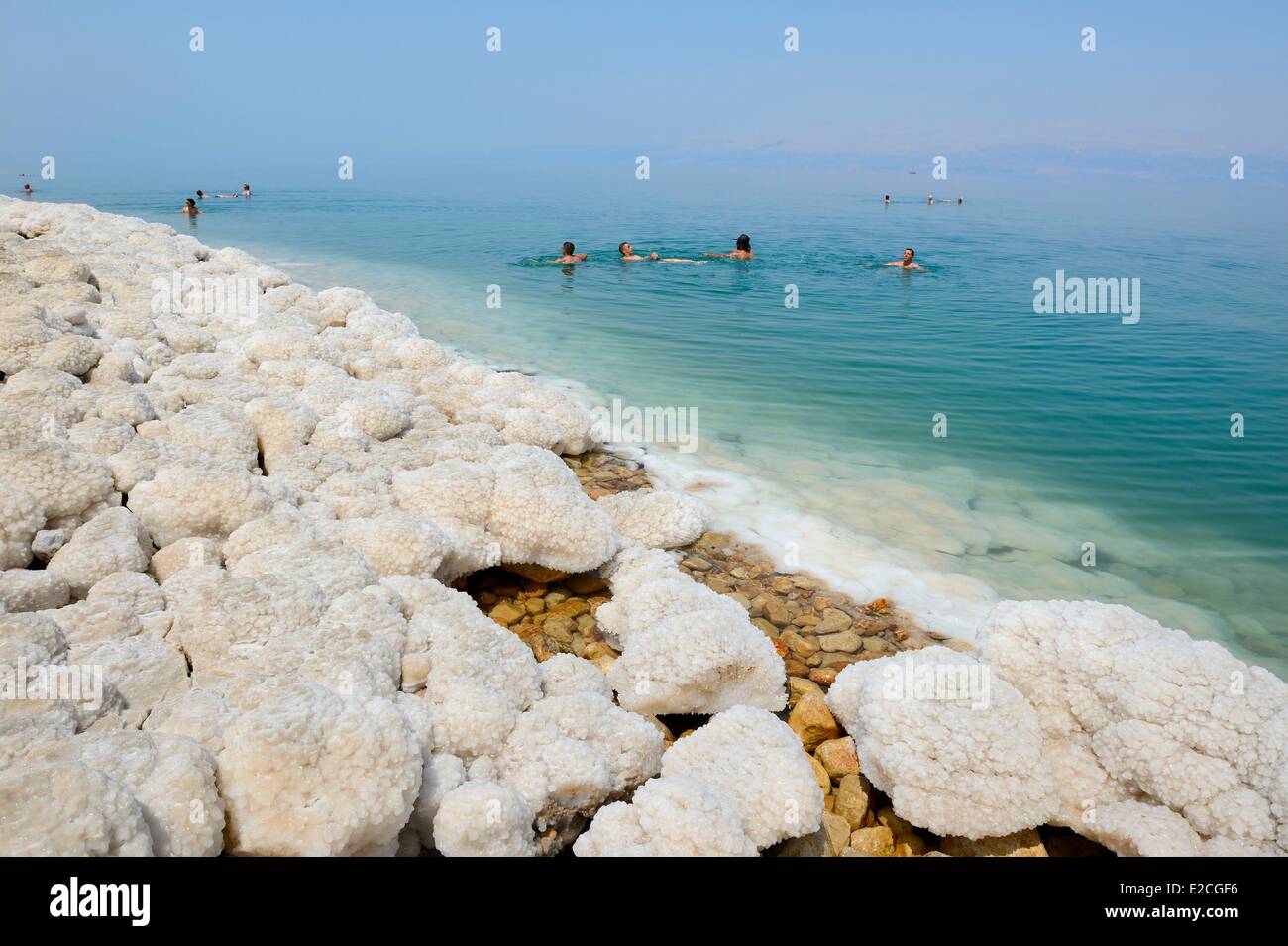 Israel, Southern district, swimmers at Ein Gedi Beach on the Dead Sea, saline concretions Stock Photo