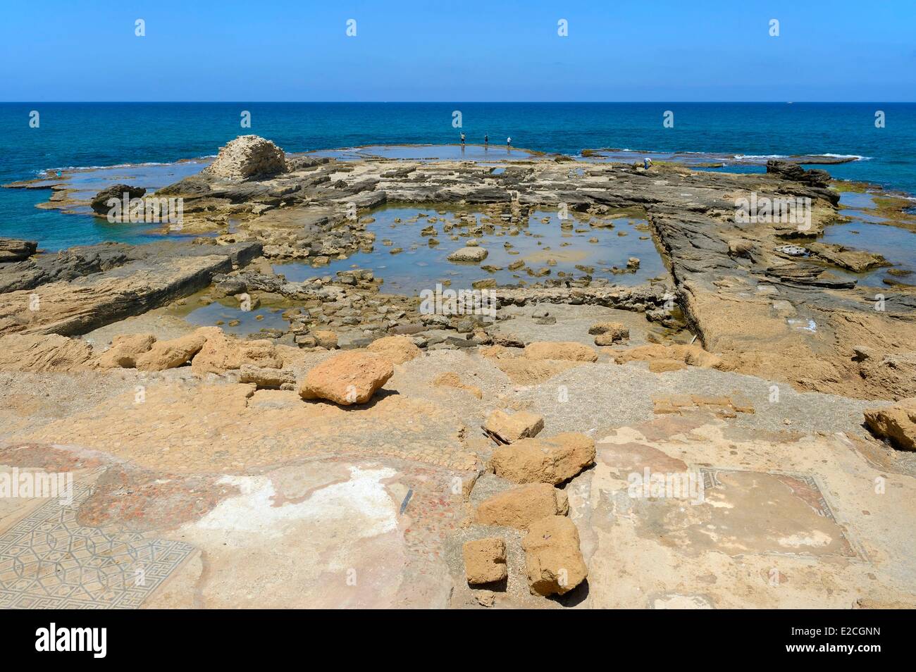 Israel, Haifa District, Caesarea (Caesarea Maritima), ruins of Caesarea, sea swimming pool of the Herode the Great Palace Stock Photo