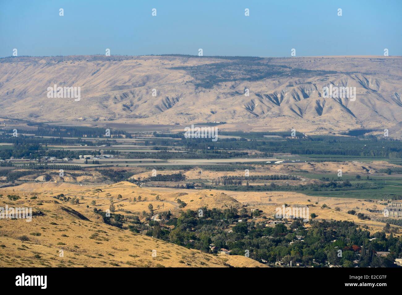 Israel, Northern District, Lower Galilee, the Jordan River valley and the mountains of Jordan in the background Stock Photo