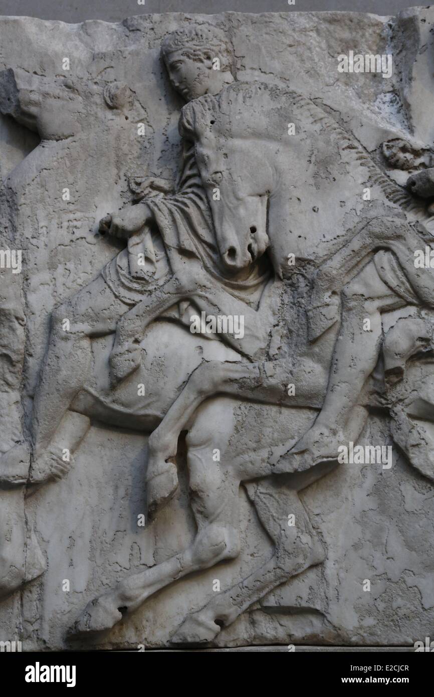 United Kingdom, London, British Museum, Parthenon sculptures, metopes accounting fight between Lapiths and Centaurs Stock Photo