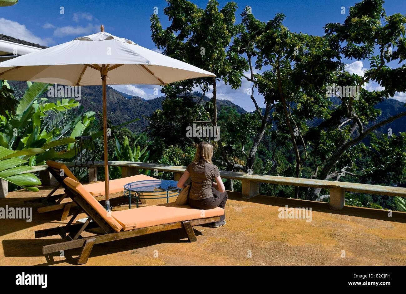 Jamaica, West Indies, Blue Mountains, house and studio of Chris Blackwell productor renovate in Strawberry Hill hotel Stock Photo