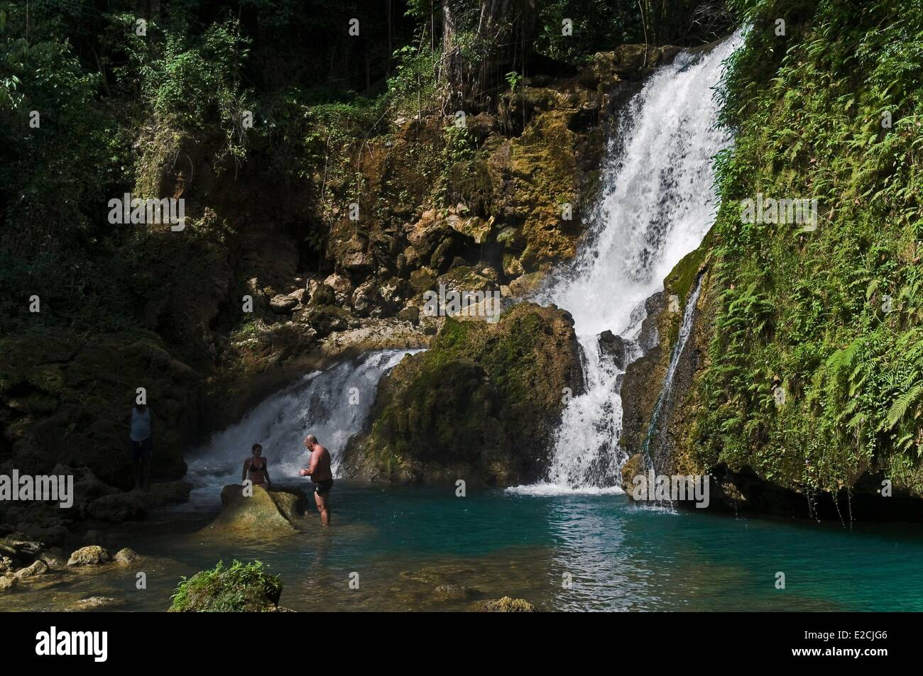 Jamaica, West Indies, parish of St Eliszabeth, south west coast of island, YS Falls attraction on Black Rver Stock Photo
