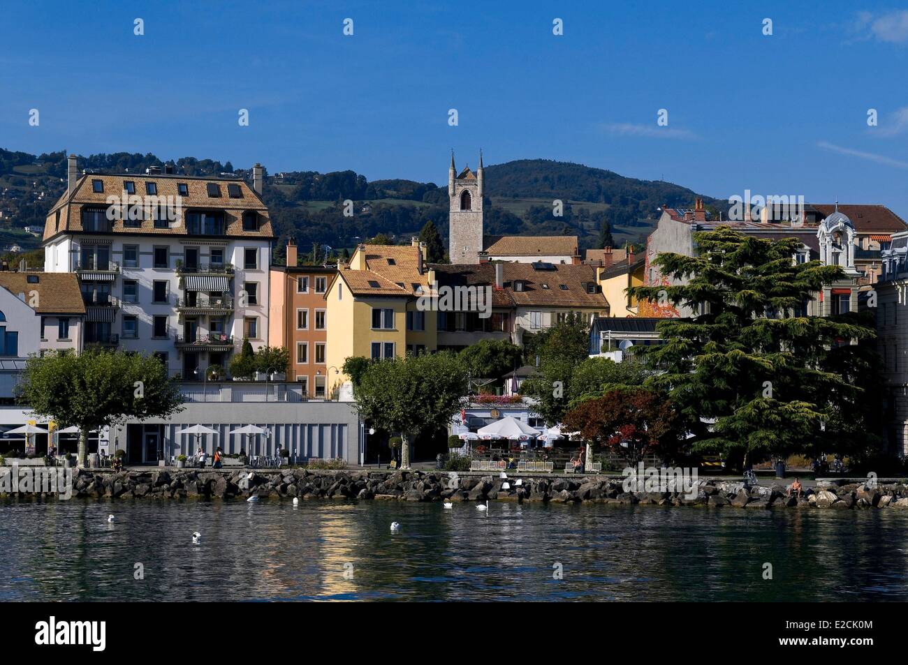 Switzerland, Canton of Vaud, Clarens on Lake Geneva from boat Stock Photo